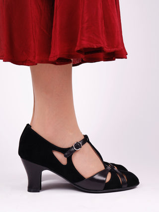 1930'er aftensko med T-rem - sort -Wilma