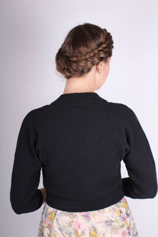 1950’er vintage style bolero med detaljeret bort- Sort - Carol