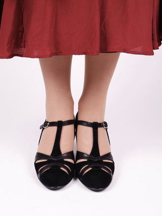 1930'er aftensko med T-rem - sort -Wilma