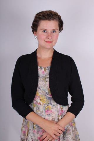 1950’er vintage style bolero med detaljeret bort- Sort - Carol