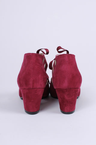 1940'er vintage style pumps i ruskind - Burgundy - Alma