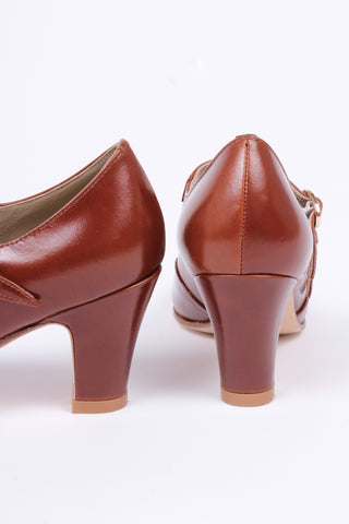 1930'er vintage style pumps med dobbelt rem - Cognac brun - Judy