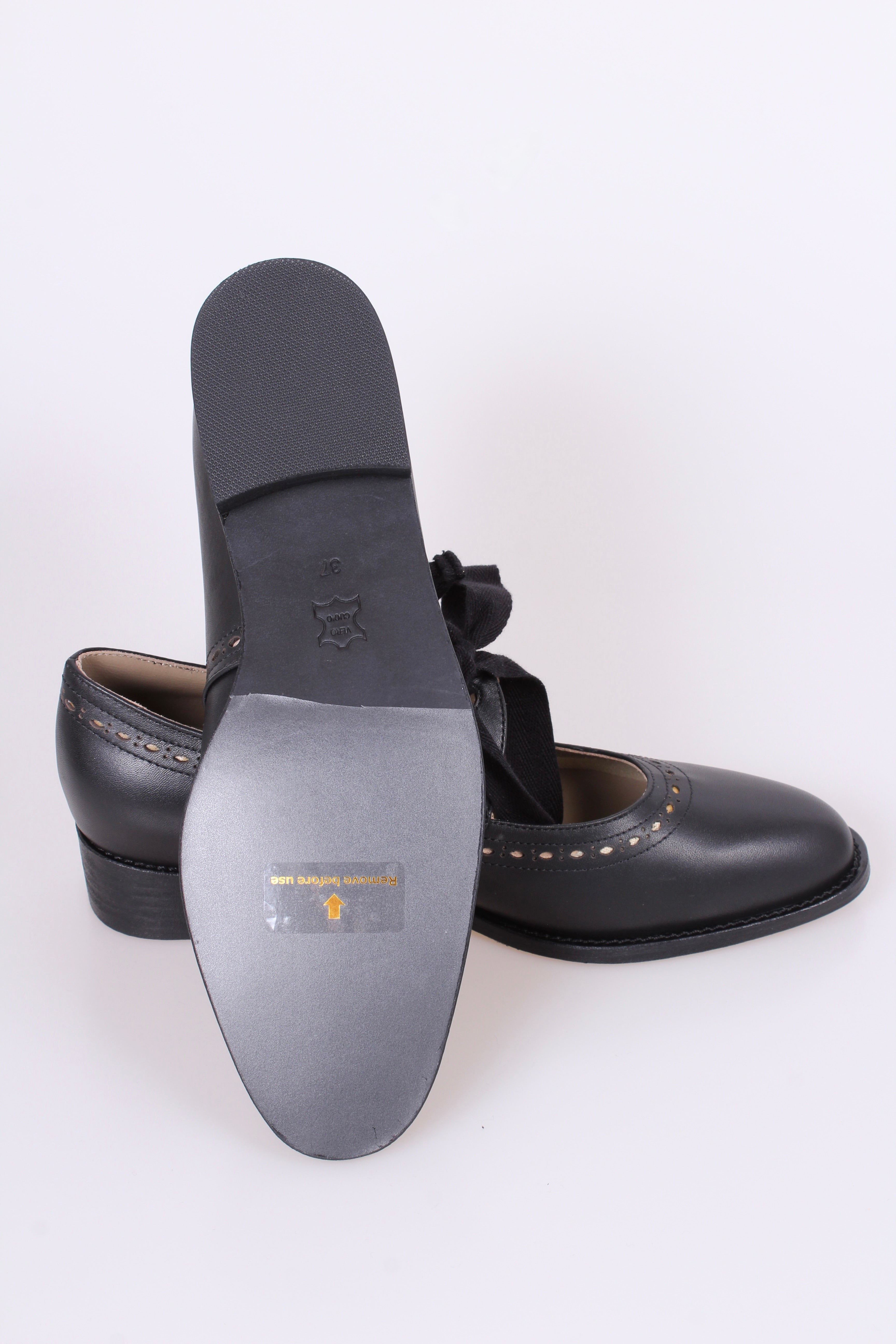 1920'er / 1930'er vintage style sko med hulmønster og snøre - Sort - Anna