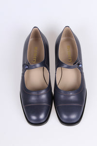 Mary Jane 1920'er vintage style sko med knap - Navy Blå - Ruby
