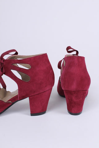 1940'er vintage style pumps i ruskind - Burgundy - Alma