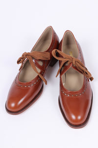 1920'er / 1930'er vintage style sko med hulmønster og snøre - Cognac brun - Anna