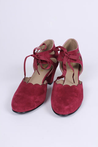 1940'er vintage style pumps i ruskind - Burgundy - Alma