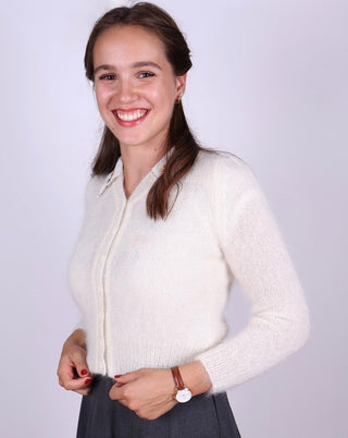 1940’er vintage style mohair cardigan med lille pufærme - Råhvid - Lisbeth