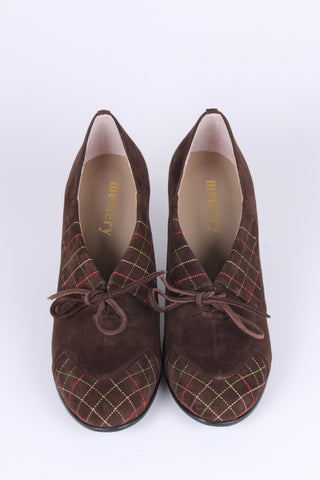 1940'er ruskinds pumps med flerfarvet syet mønster - Brun - Edith