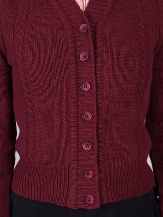Sød og feminin kabelstrikket 1940’er cardigan – Merino – Bordeaux  – Astrid