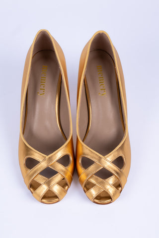 1950'er pump med peep-toe - Guld - Audrey