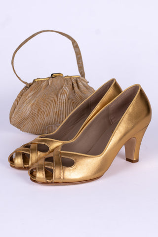 1950'er pump med peep-toe - Guld - Audrey