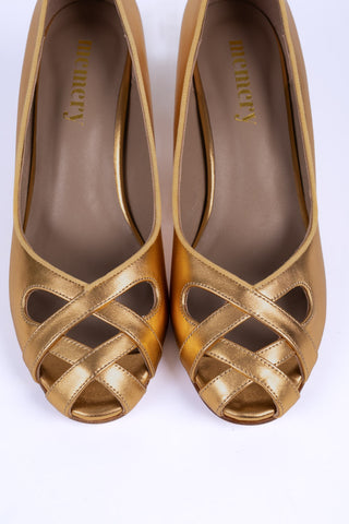 1950'er pump med peep-toe - Guld - Audrey