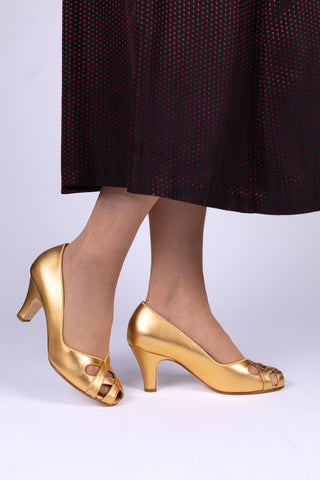 1950'er pump med peep-toe - Guld - Audrey