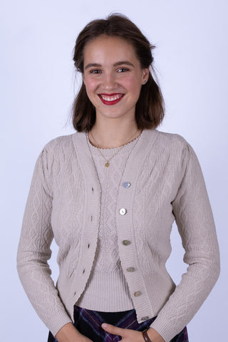 1940'er / 1950'er style cardigan - Råhvid - Augusta