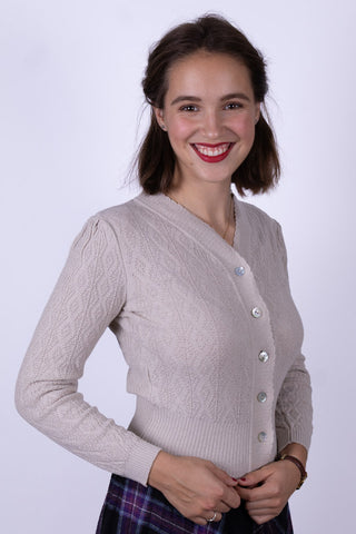 1940'er / 1950'er style cardigan - Råhvid - Augusta