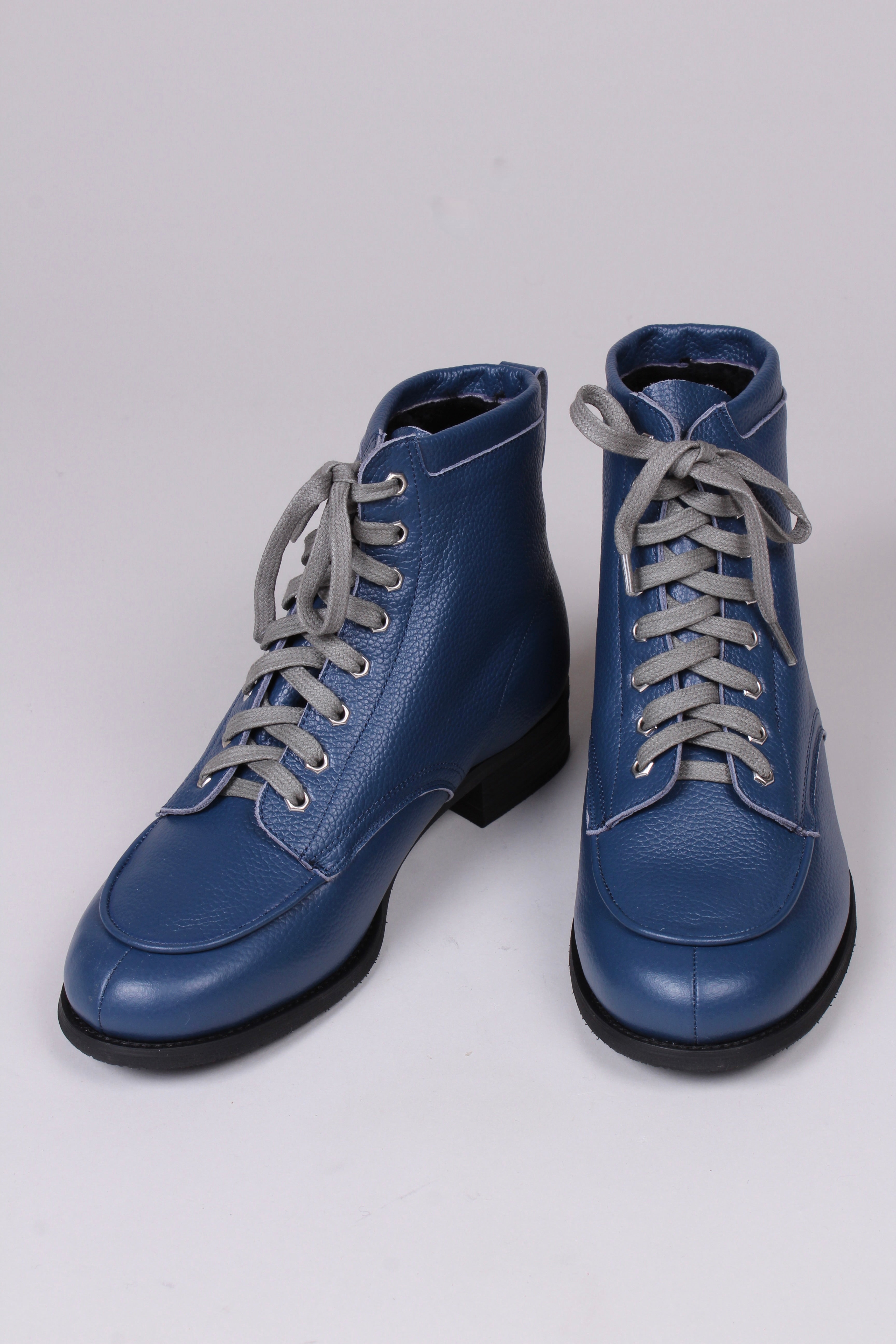 1940er style mokkasinstøvler med lammeskind- Blå - Rita