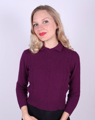 1940’er / 1950’er vintage style pullover med krave - Lilla - Gertrud
