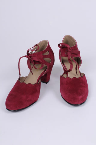 1940'er vintage style pumps i ruskind - Burgundy - Alma