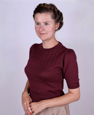 1940s / 1950s style short-sleeved pullover - Plum - Sally