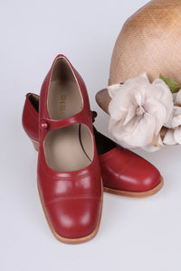 Mary Jane 1920'er vintage style sko med knap - Rød - Ruby