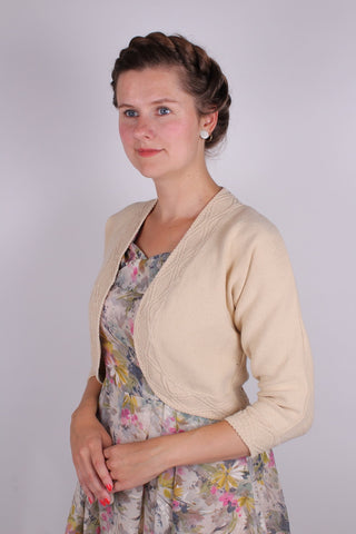 1950’er vintage style bolero med detaljeret bort- Creme - Carol