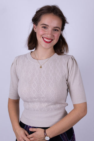 1940'er / 1950'er style bluse - Råhvid - Evelyn