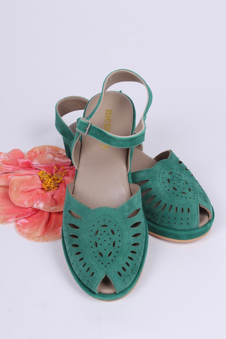 Bløde 1940'er / 1950'er inspirerede sandaler - Grøn - Ella