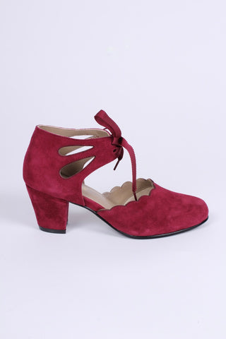 1940'er vintage style pumps i ruskind - Burgundy - Alma