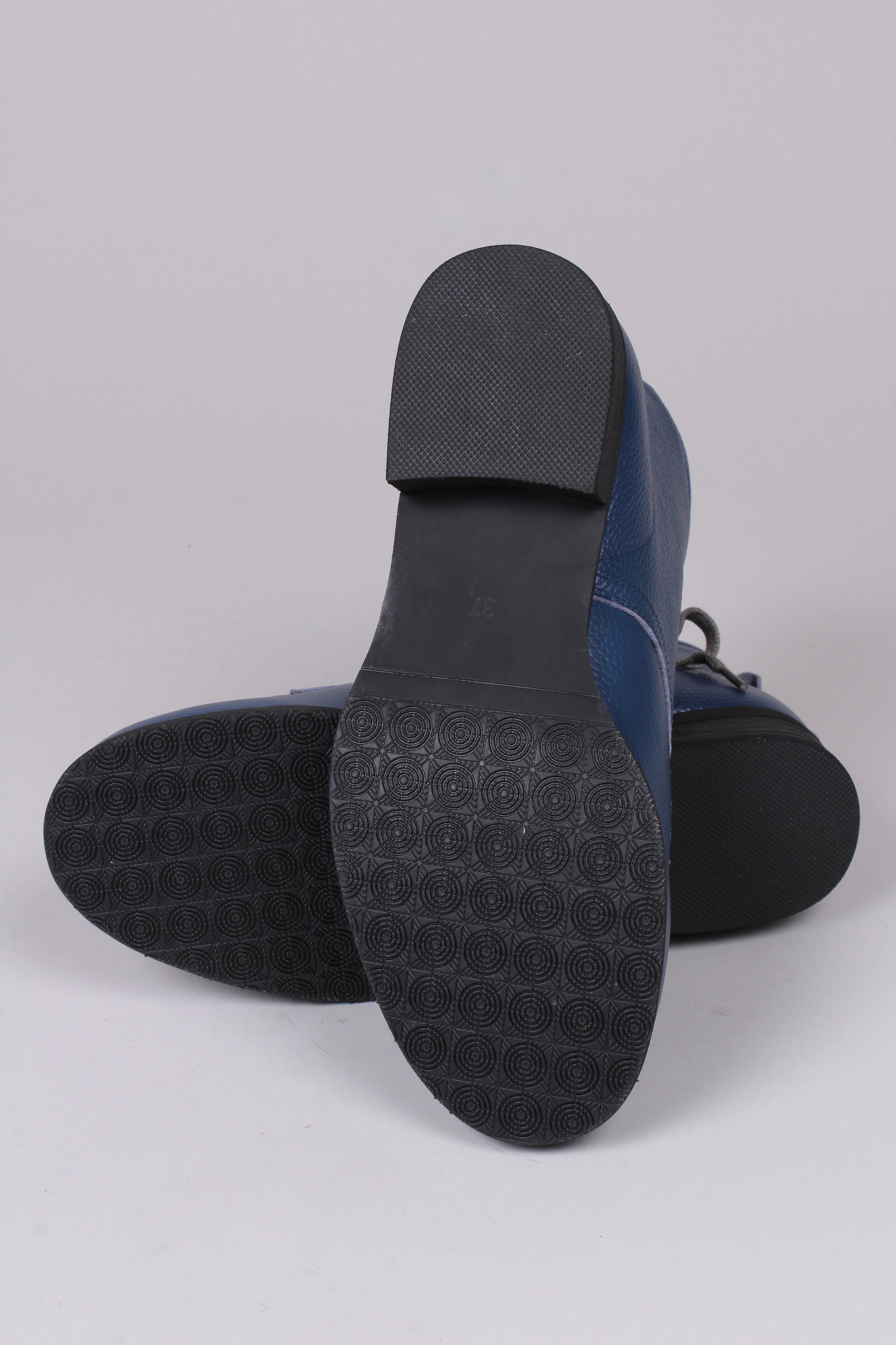 1940er style mokkasinstøvler med lammeskind- Blå - Rita