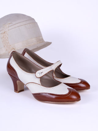 1920'er tofarvet Mary Jane pump- Cognac / råhvid - Frances