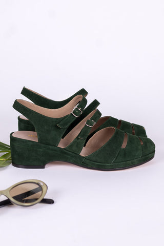 Ruskind wedge-sandaler fra 1940'erne – Mørkegrøn – Irene