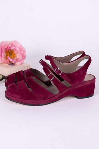 Ruskind wedge-sandaler fra 1940'erne – Bordeaux – Irene