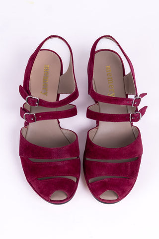 Ruskind wedge-sandaler fra 1940'erne – Bordeaux – Irene