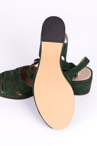 Ruskind wedge-sandaler fra 1940'erne – Mørkegrøn – Irene