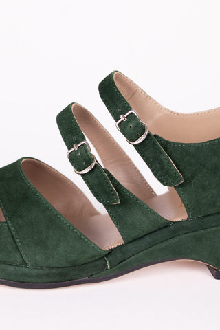 Ruskind wedge-sandaler fra 1940'erne – Mørkegrøn – Irene