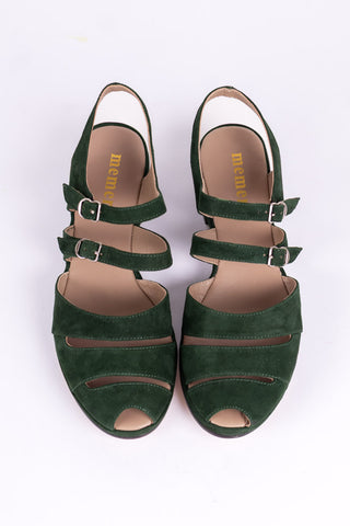 Ruskind wedge-sandaler fra 1940'erne – Mørkegrøn – Irene