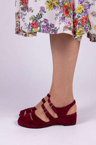 Ruskind wedge-sandaler fra 1940'erne – Bordeaux – Irene