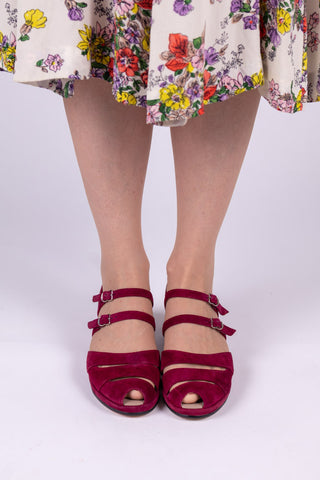 Ruskind wedge-sandaler fra 1940'erne – Bordeaux – Irene