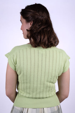 1950s style cap-sleeved jumper in fine lace knit - Pastel light green - Iris