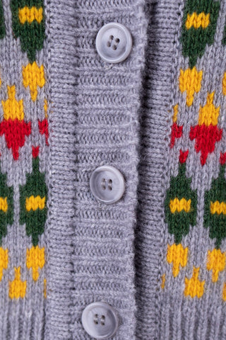 1940'er style cardigan - Meleret grå med flerfarvet mønster - Roberta