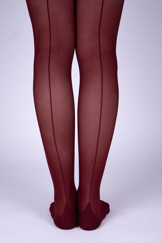 Tights with a mock back seam and point heel - 30 denier – Burgundy – Shirley