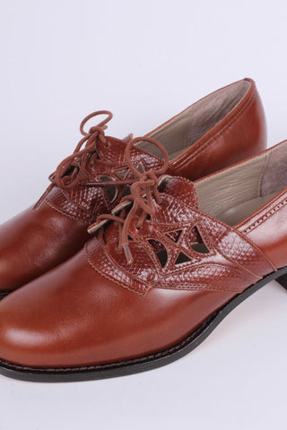 Early 1940s everyday lace - up shoes - Cognac brown - Emily - memery