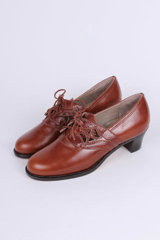 Early 1940s everyday lace - up shoes - Cognac brown - Emily - memery