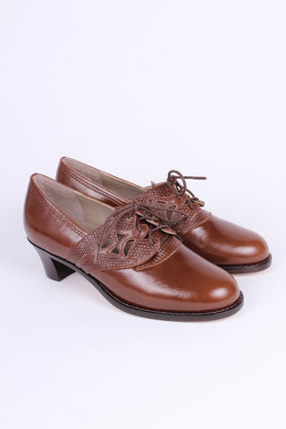 Early 1940s everyday lace - up shoes - Nougat Brown - Emily - memery
