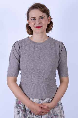 1940'er / 1950'er style bluse - Meleret grå - Evelyn