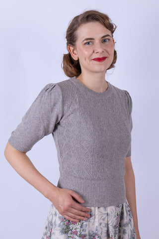 1940'er / 1950'er style bluse - Meleret grå - Evelyn