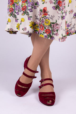 Ruskind wedge-sandaler fra 1940'erne – Bordeaux – Irene