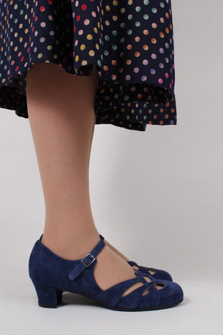 Late 1930s / early 1940s suede shoes - Navy blue - Ida - memery
