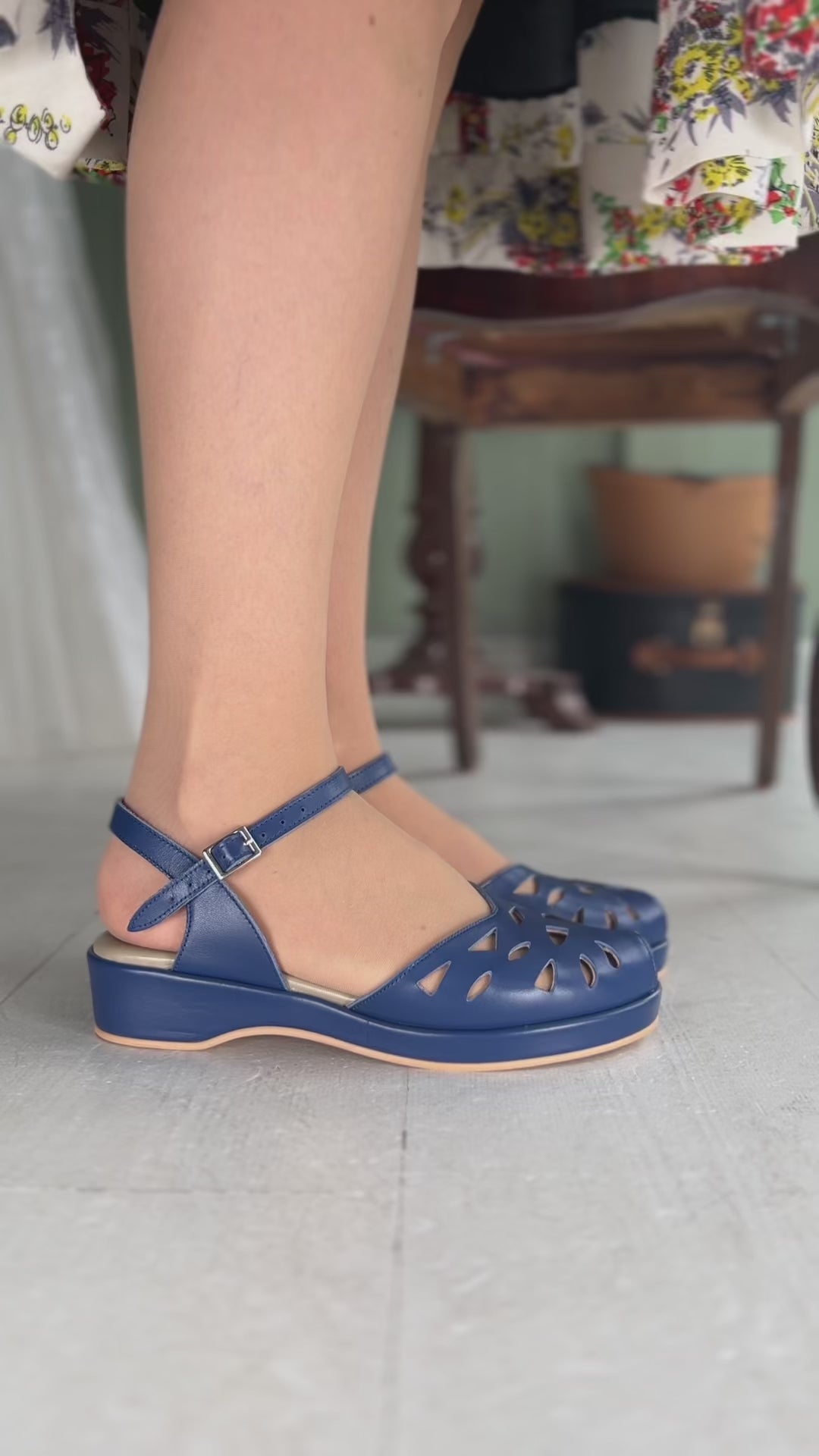 40'er / 50'er style sandal / wedge - mørkeblå - Sidse